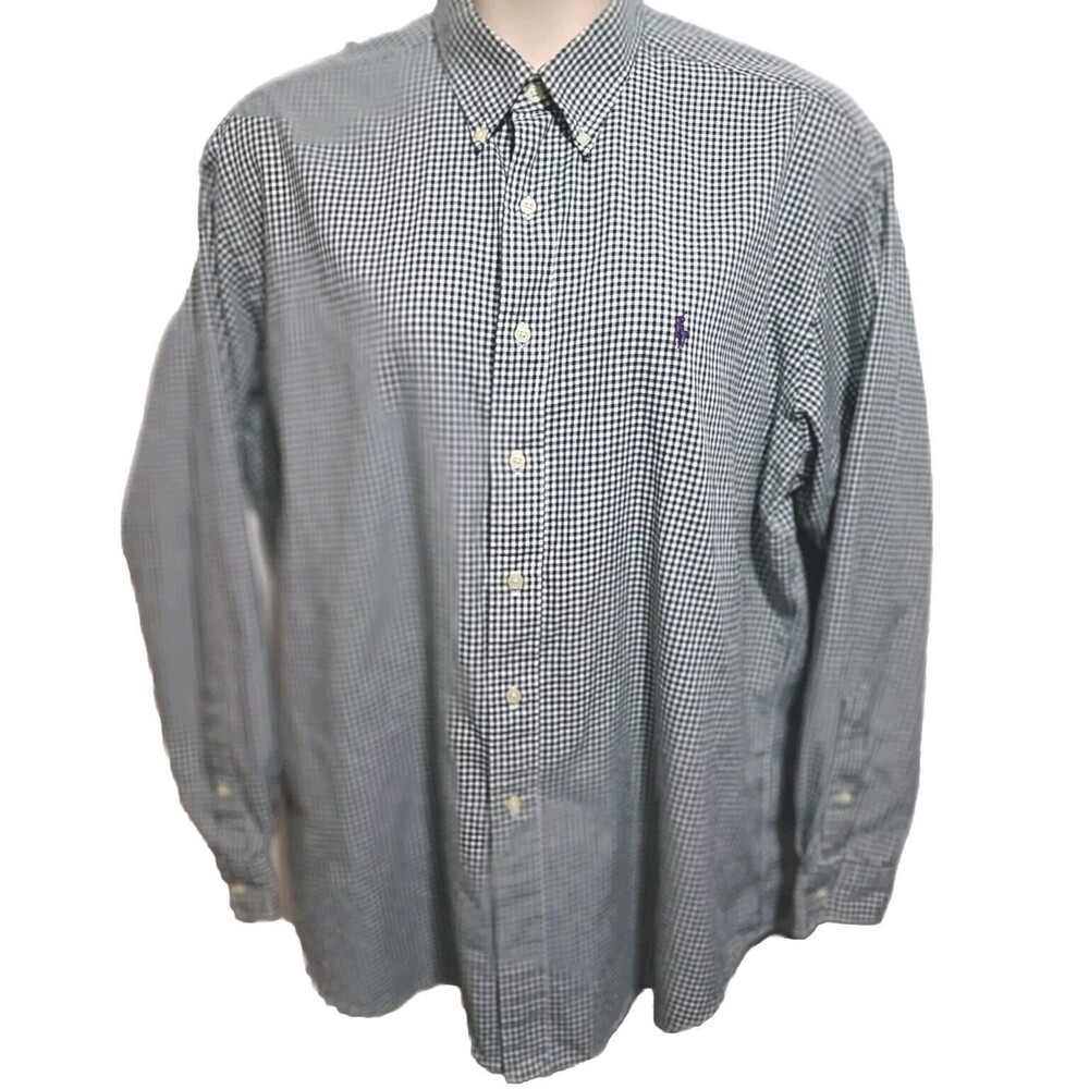 Ralph Lauren Golf Tilden Shirt Mens XL Green Check Button Down L/S  Purple Pony